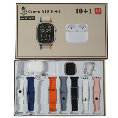 Crown S10 Smart Watch with Earbuds | 10+1 Pack